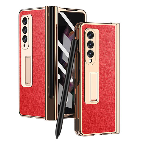 Funda Bumper Lujo Cuero y Plastico Mate Carcasa ZL4 para Samsung Galaxy Z Fold3 5G Rojo