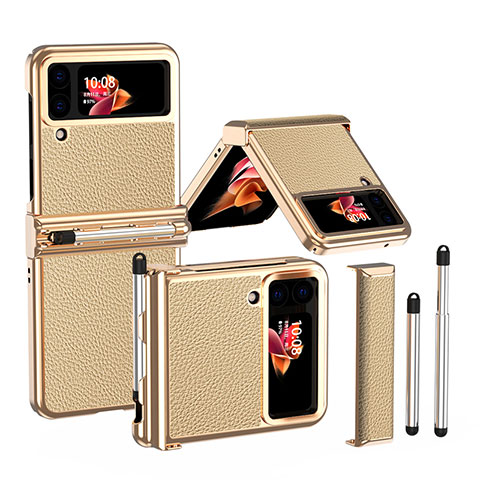 Funda Bumper Lujo Cuero y Plastico Mate Carcasa ZL5 para Samsung Galaxy Z Flip4 5G Oro