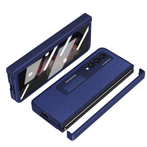 Funda Bumper Lujo Cuero y Plastico Mate Carcasa ZL7 para Samsung Galaxy Z Fold3 5G Azul