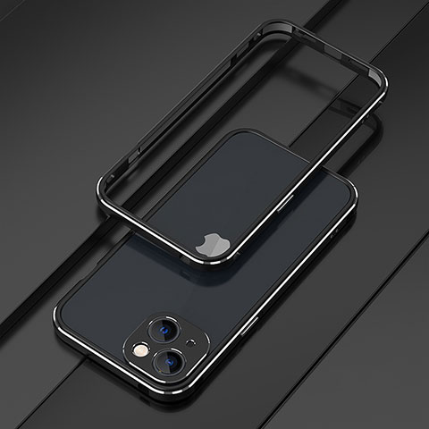 Funda Bumper Lujo Marco de Aluminio Carcasa A01 para Apple iPhone 13 Mini Plata y Negro