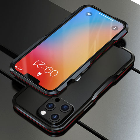 Funda Bumper Lujo Marco de Aluminio Carcasa A01 para Apple iPhone 13 Pro Rojo y Negro