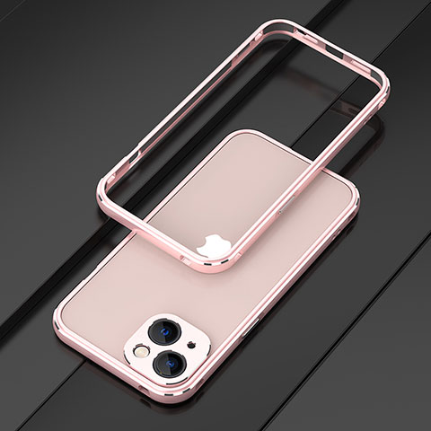 Funda Bumper Lujo Marco de Aluminio Carcasa A01 para Apple iPhone 14 Plus Oro Rosa