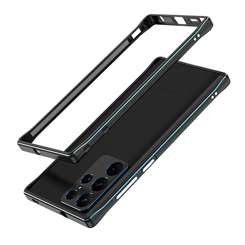 Funda Bumper Lujo Marco de Aluminio Carcasa A01 para Samsung Galaxy S22 Ultra 5G Azul y Negro
