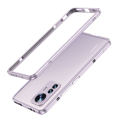 Funda Bumper Lujo Marco de Aluminio Carcasa A01 para Xiaomi Mi 12 5G Purpura Claro