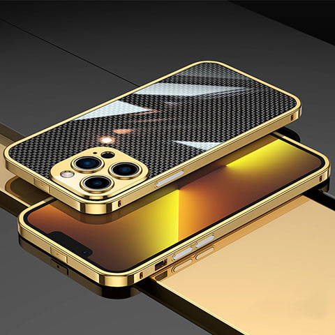 Funda Bumper Lujo Marco de Aluminio Carcasa A02 para Apple iPhone 13 Pro Oro