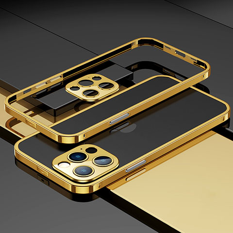 Funda Bumper Lujo Marco de Aluminio Carcasa A03 para Apple iPhone 13 Pro Oro