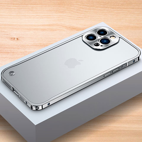 Funda Bumper Lujo Marco de Aluminio Carcasa A04 para Apple iPhone 13 Pro Plata