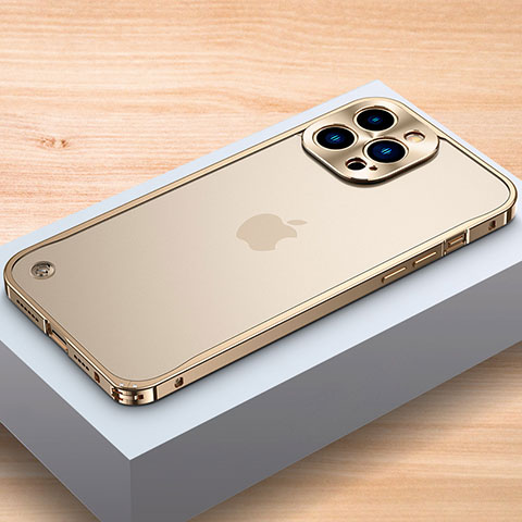 Funda Bumper Lujo Marco de Aluminio Carcasa A04 para Apple iPhone 14 Pro Max Oro