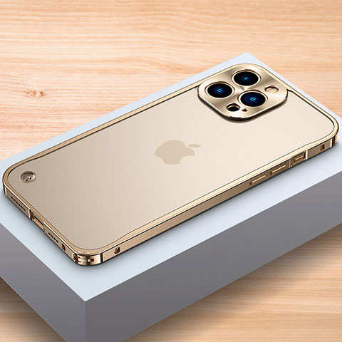 Funda Bumper Lujo Marco de Aluminio Carcasa A04 para Apple iPhone 14 Pro Oro