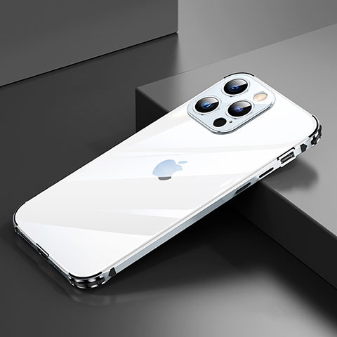 Funda Bumper Lujo Marco de Aluminio Carcasa A06 para Apple iPhone 14 Pro Max Plata