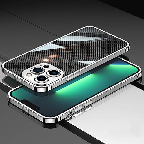 Funda Bumper Lujo Marco de Aluminio Carcasa JL1 para Apple iPhone 13 Pro Max Plata