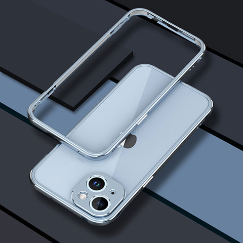 Funda Bumper Lujo Marco de Aluminio Carcasa JZ1 para Apple iPhone 13 Azul Cielo