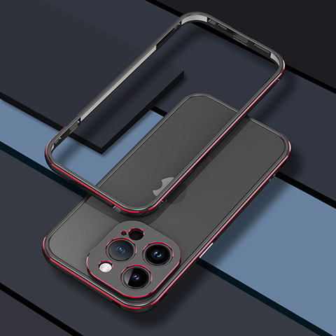Funda Bumper Lujo Marco de Aluminio Carcasa JZ1 para Apple iPhone 13 Pro Rojo y Negro