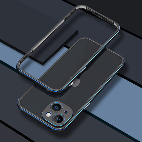 Funda Bumper Lujo Marco de Aluminio Carcasa JZ1 para Apple iPhone 14 Plus Azul y Negro