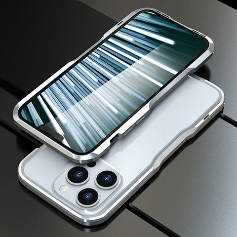 Funda Bumper Lujo Marco de Aluminio Carcasa LF1 para Apple iPhone 13 Pro Max Plata