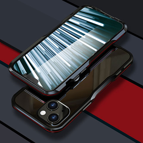 Funda Bumper Lujo Marco de Aluminio Carcasa LF1 para Apple iPhone 14 Rojo y Negro