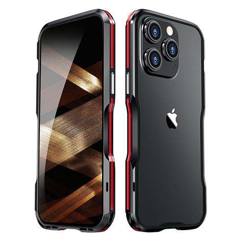 Funda Bumper Lujo Marco de Aluminio Carcasa LF2 para Apple iPhone 14 Pro Max Rojo y Negro