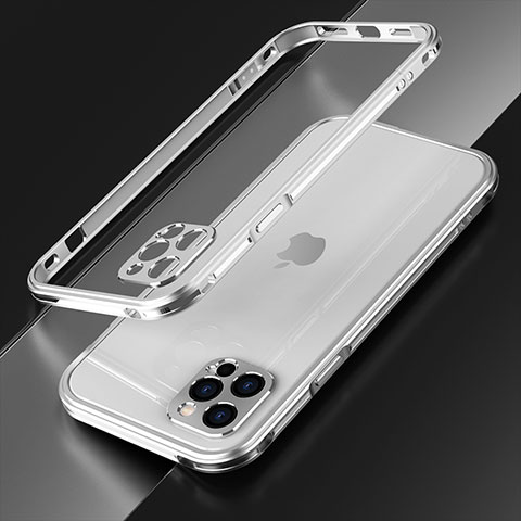 Funda Bumper Lujo Marco de Aluminio Carcasa N01 para Apple iPhone 12 Pro Max Plata