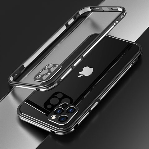 Funda Bumper Lujo Marco de Aluminio Carcasa N01 para Apple iPhone 12 Pro Max Plata y Negro