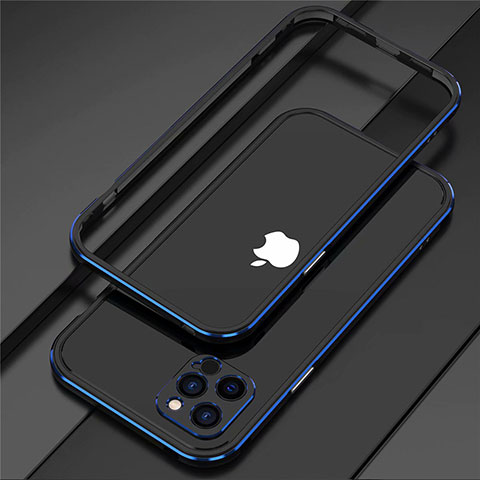 Funda Bumper Lujo Marco de Aluminio Carcasa N02 para Apple iPhone 12 Pro Azul y Negro