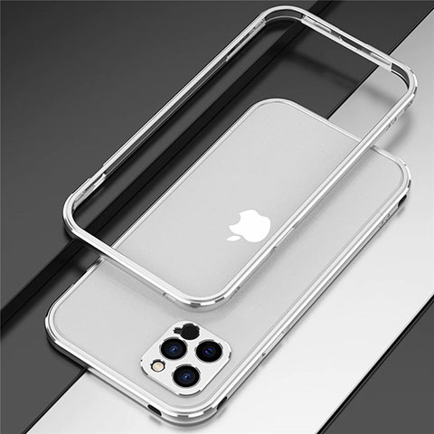 Funda Bumper Lujo Marco de Aluminio Carcasa N02 para Apple iPhone 12 Pro Max Plata