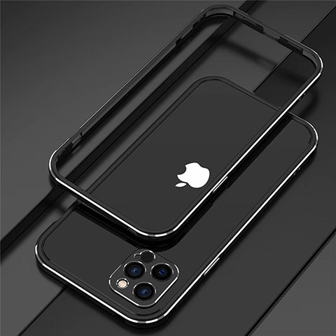 Funda Bumper Lujo Marco de Aluminio Carcasa N02 para Apple iPhone 12 Pro Max Plata y Negro