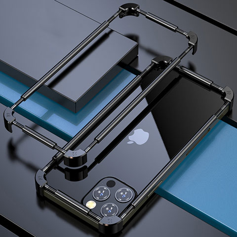 Funda Bumper Lujo Marco de Aluminio Carcasa N03 para Apple iPhone 12 Pro Max Negro