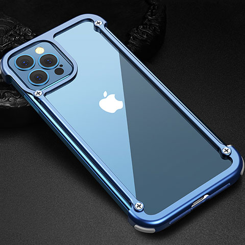 Funda Bumper Lujo Marco de Aluminio Carcasa N04 para Apple iPhone 12 Pro Azul