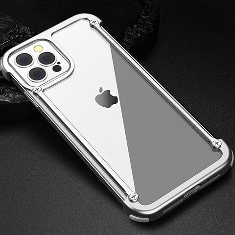 Funda Bumper Lujo Marco de Aluminio Carcasa N04 para Apple iPhone 12 Pro Max Plata