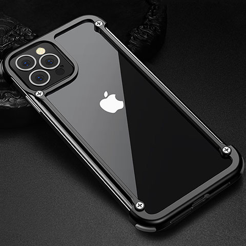 Funda Bumper Lujo Marco de Aluminio Carcasa N04 para Apple iPhone 12 Pro Negro
