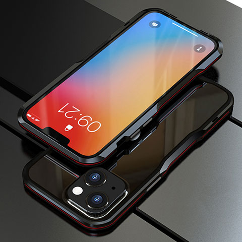 Funda Bumper Lujo Marco de Aluminio Carcasa para Apple iPhone 13 Mini Rojo y Negro