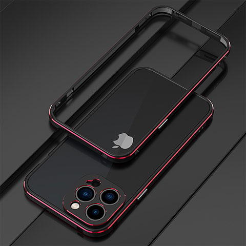 Funda Bumper Lujo Marco de Aluminio Carcasa para Apple iPhone 13 Pro Max Rojo y Negro