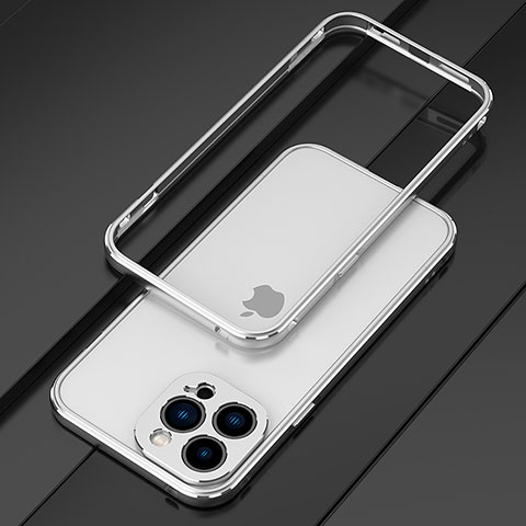 Funda Bumper Lujo Marco de Aluminio Carcasa para Apple iPhone 14 Pro Plata