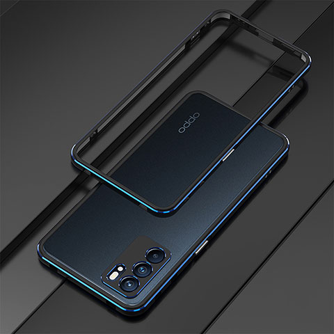 Funda Bumper Lujo Marco de Aluminio Carcasa para Oppo Reno6 Pro 5G India Azul y Negro