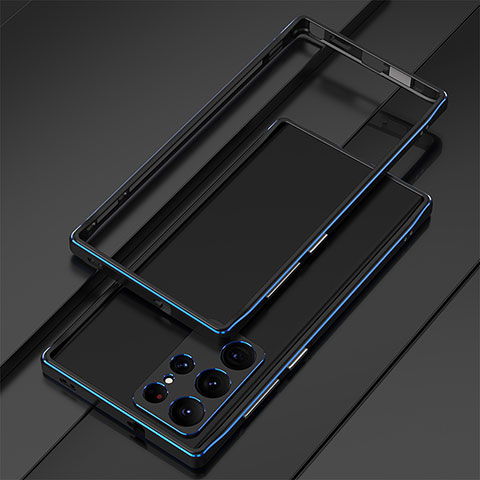 Funda Bumper Lujo Marco de Aluminio Carcasa para Samsung Galaxy S22 Ultra 5G Azul y Negro