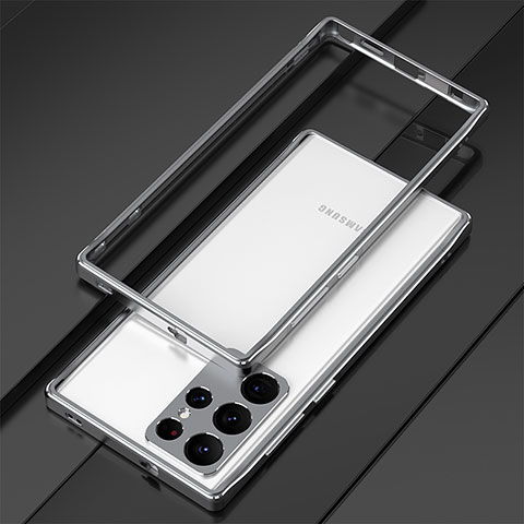 Funda Bumper Lujo Marco de Aluminio Carcasa para Samsung Galaxy S22 Ultra 5G Plata