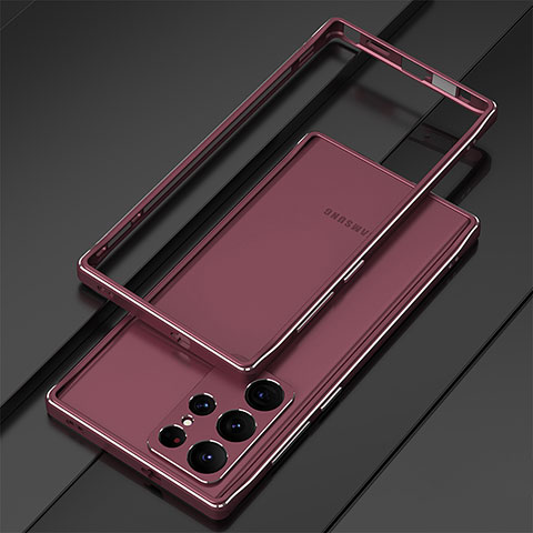 Funda Bumper Lujo Marco de Aluminio Carcasa para Samsung Galaxy S22 Ultra 5G Rojo Rosa