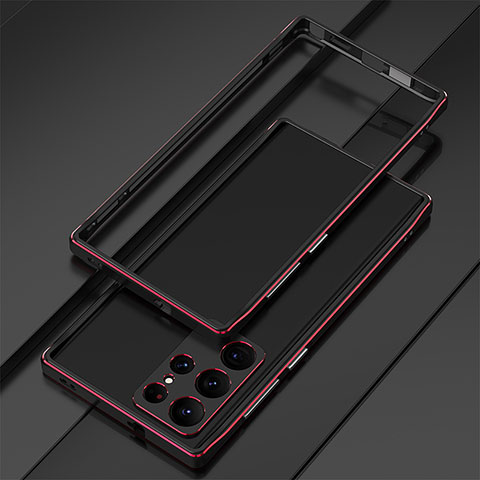 Funda Bumper Lujo Marco de Aluminio Carcasa para Samsung Galaxy S22 Ultra 5G Rojo y Negro