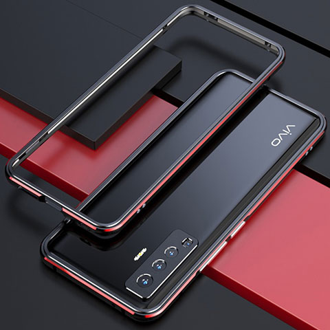 Funda Bumper Lujo Marco de Aluminio Carcasa para Vivo X50 5G Rojo y Negro