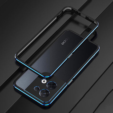 Funda Bumper Lujo Marco de Aluminio Carcasa S01 para Oppo Reno8 5G Azul y Negro