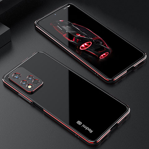 Funda Bumper Lujo Marco de Aluminio Carcasa S01 para Xiaomi Redmi Note 11 Pro+ Plus 5G Rojo y Negro