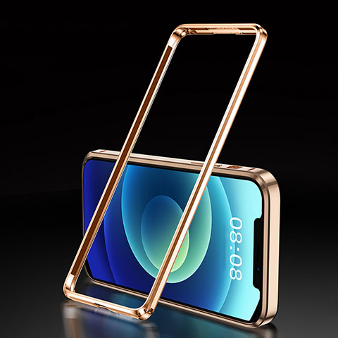 Funda Bumper Lujo Marco de Aluminio Carcasa T01 para Apple iPhone 12 Pro Oro