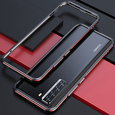 Funda Bumper Lujo Marco de Aluminio Carcasa T01 para Huawei P40 Lite 5G Rojo y Negro