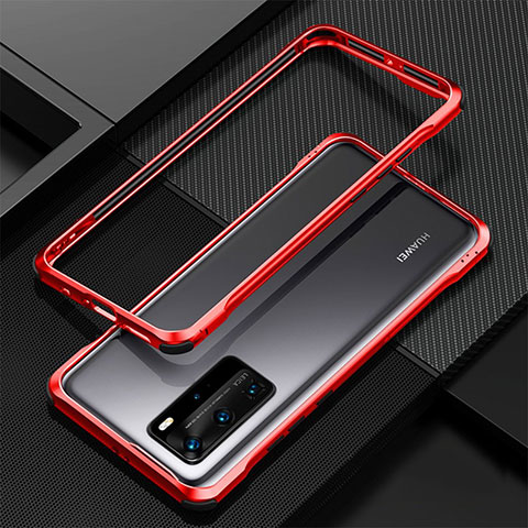 Funda Bumper Lujo Marco de Aluminio Carcasa T01 para Huawei P40 Pro Rojo