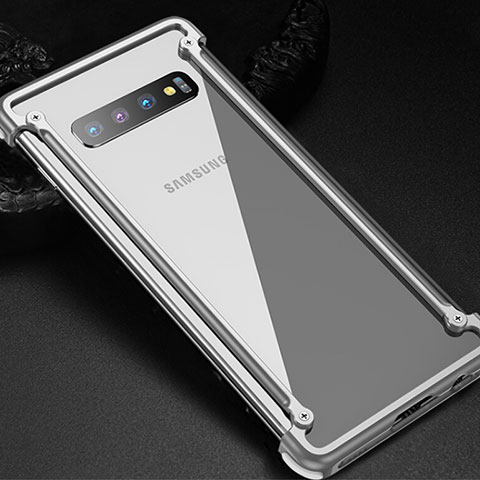 Funda Bumper Lujo Marco de Aluminio Carcasa T01 para Samsung Galaxy S10 Plata
