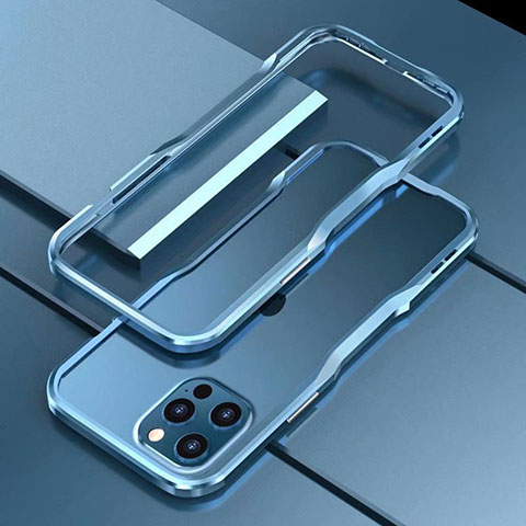 Funda Bumper Lujo Marco de Aluminio Carcasa T03 para Apple iPhone 12 Pro Azul