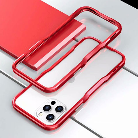 Funda Bumper Lujo Marco de Aluminio Carcasa T03 para Apple iPhone 12 Pro Max Rojo