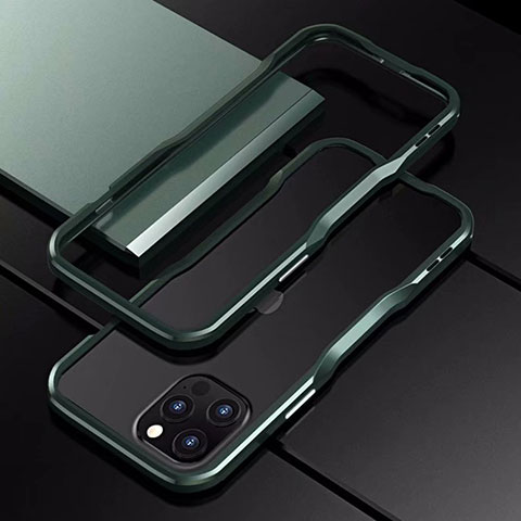 Funda Bumper Lujo Marco de Aluminio Carcasa T03 para Apple iPhone 12 Pro Max Verde Noche