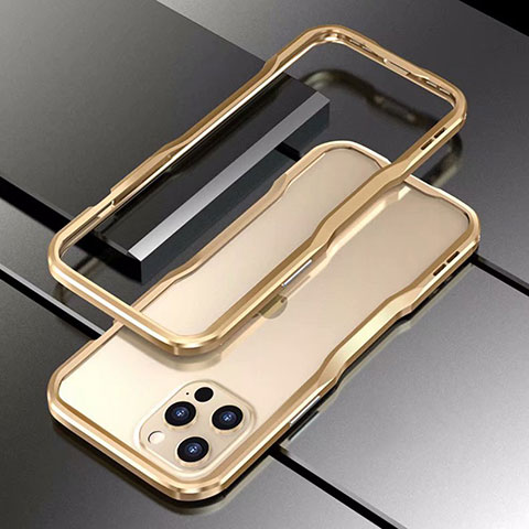 Funda Bumper Lujo Marco de Aluminio Carcasa T03 para Apple iPhone 12 Pro Oro