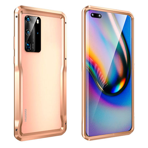 Funda Bumper Lujo Marco de Aluminio Carcasa T03 para Huawei P40 Pro Oro